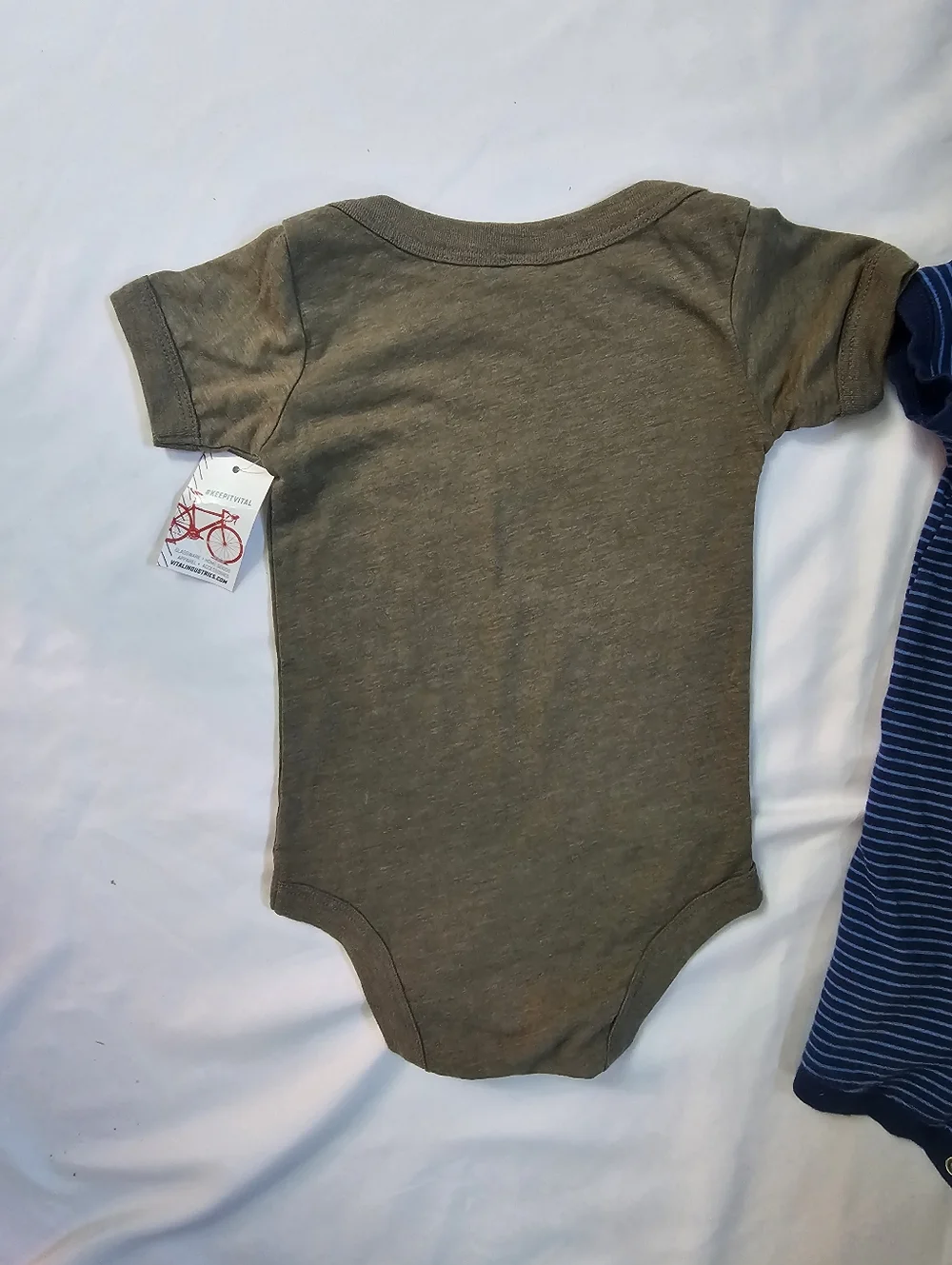 Set Of 6-12 Month Unisex One Pieces- Green Bicycle Onesie NWT & Striped Romper